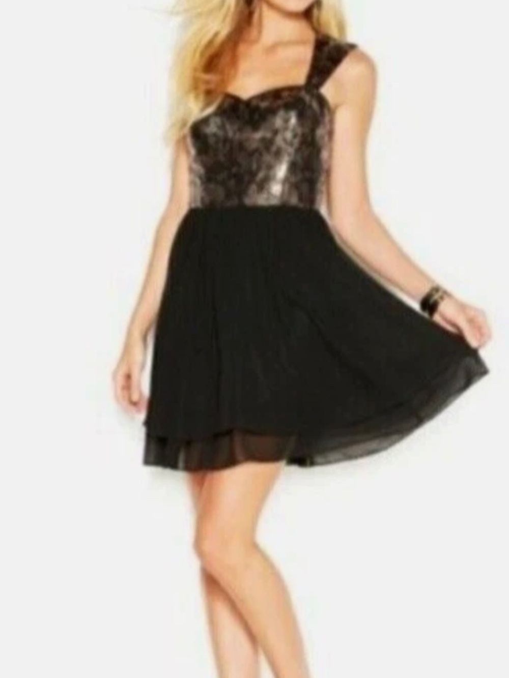 EUC Guess Aurelia Black Sequined Metallic A-Line Sleeveless Mini Dress Size 4